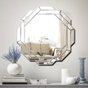 Hlartdecor Helicoid Frameless Beveled Wall Decor Mirror.(Hexagon) Silver Polished Mirror for Wall Decorating(31.5X31.5inches).HFY Hexagon Decorative Mirror.