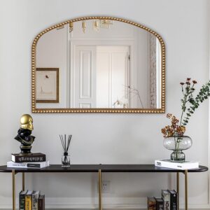 BAODANFU Vanity Mirror for Bedroom, Modern Traditional 35" x 28" Large Arch Vintage Gold Wall Decor, Beaded Frame Decorative Accent Mirrors for Washroom, Living Room, Entryway, Bathroom, Fireplace