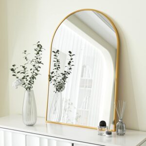 HARRITPURE 24" x 36" Wall Mirror Arched Bathroom Mirrors Aluminum Alloy Frame Contemporary Hanging Vanity Mirror for Bathroom Living Room Bedroom Entryway, Gold