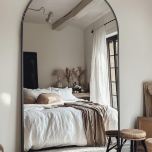 LadyNow Full Length Mirror, 81"x41" Oversized Arched Floor Mirror Freestanding, Full Body Mirror Floor Standing Mirror with Stand, Hanging Mounted Mirror for Living Room Cloakroom Bedroom, Black